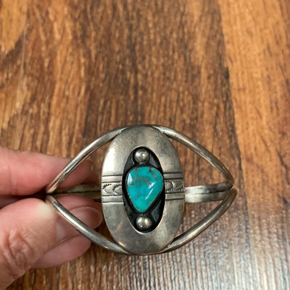 Vintage Jewelry - Vintage sterling silver w turquoise and American Indian detailing bracelet